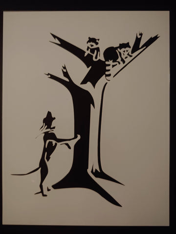 Hunting Dog BloodHound Racoons Up Tree Custom Stencil - FAST FREE SHIPPING