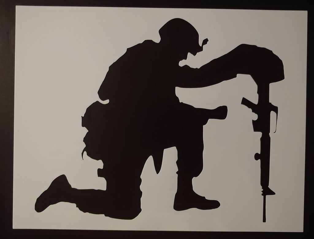Military Soldier Kneeling with Rifle 8.5" x 11" Sheet Custom Stencil