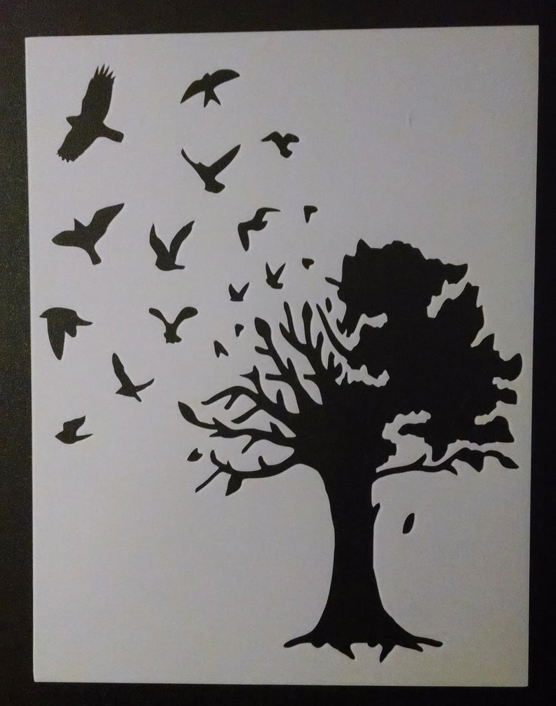 Birds Flying Out Of Large Country Tree - Stencil – My Custom Stencils birds-flying-out-of-large-country-tree-stencil-my-custom-stencils
