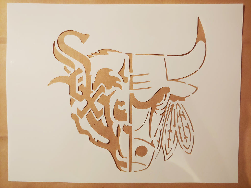 Chicago White Sox Bears Bulls Blackhawks Montage Custom Stencil