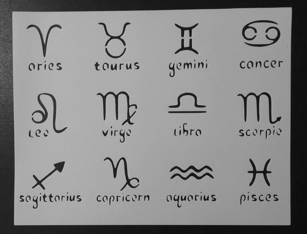 Horoscope Zodiac Symbols and Names - Stencil
