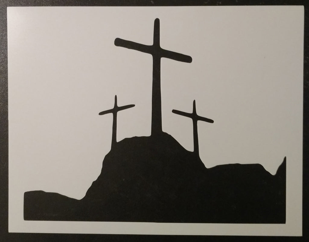 Three Crosses On A Hill - Stencil