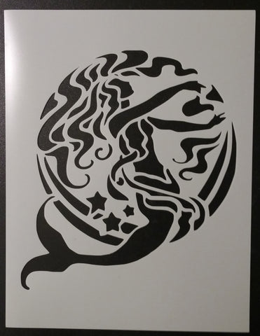 Tribal Artistic Mermaid and Moon - Stencil
