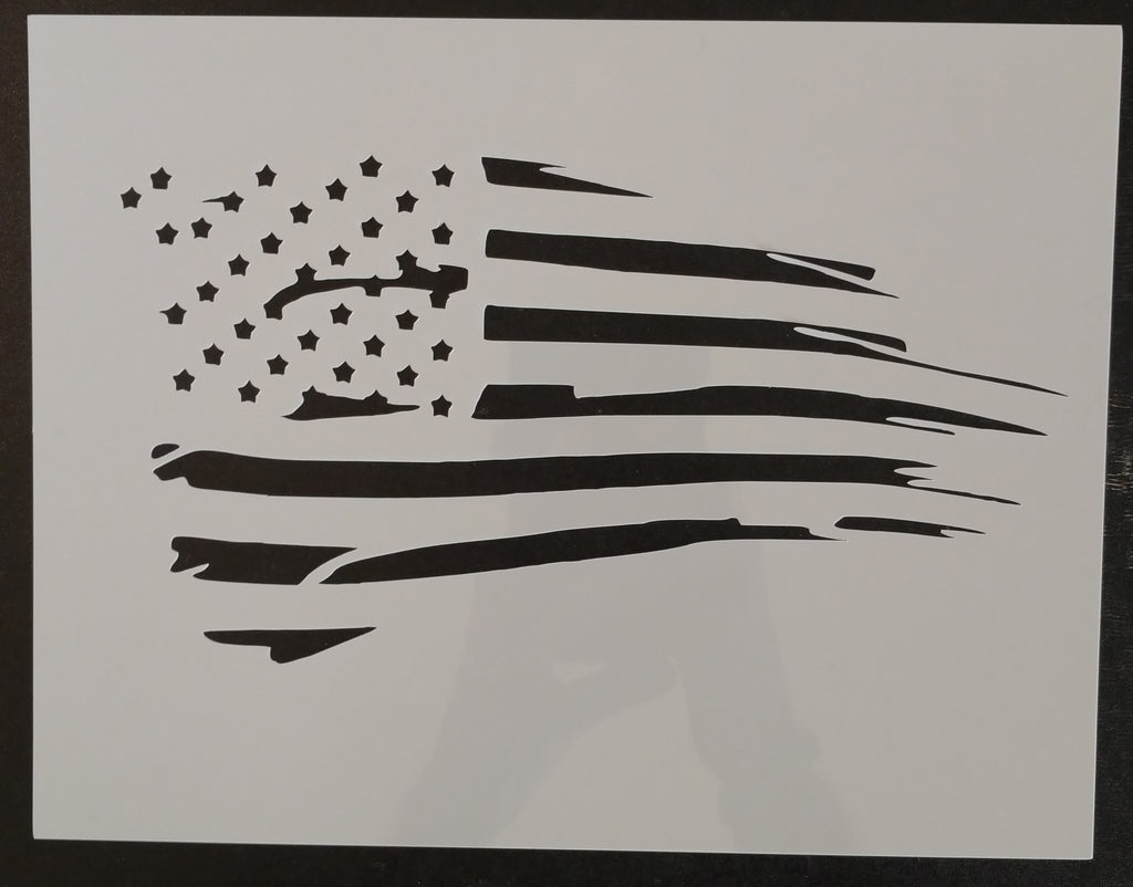US Distressed American Waving Flag - Stencil