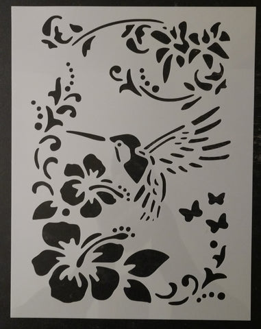 Humming Bird Sablon Flower Flowers Custom Stencil