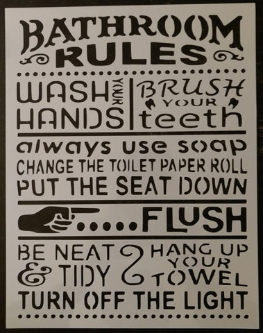 Bathroom Rules Custom Stencil - Fast Free Shipping