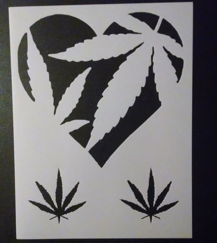 Love Heart Marijuana Pot Leaf - Stencil