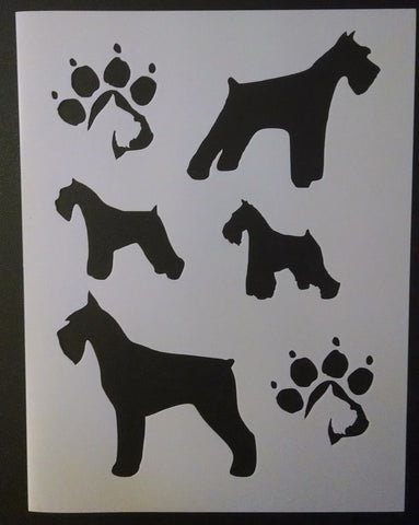 Miniature Schnauzer Dog and Paw Prints - Stencil