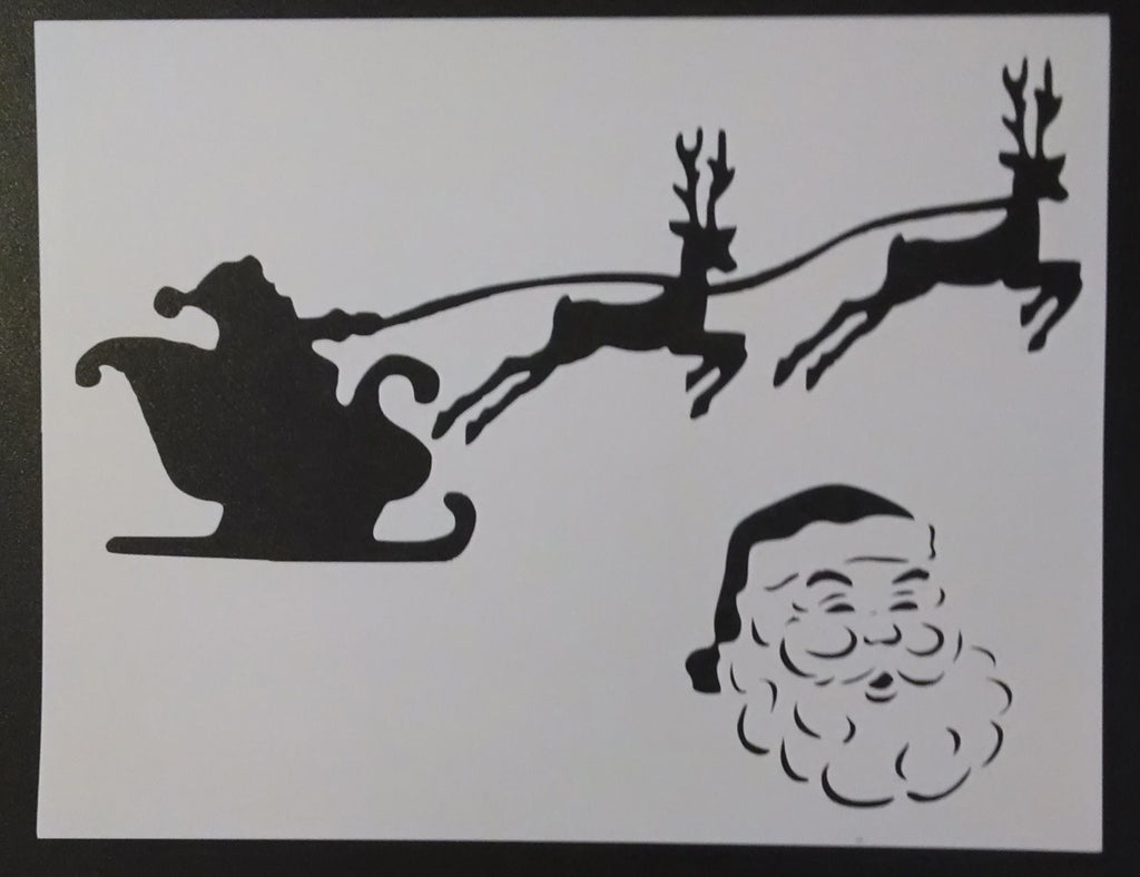 Santa Claus Sleigh with Reindeer - Stencil