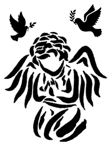 Kneeling Angel Stencil with Doves and Olive Branch - 8.5" x 11" Sheet
