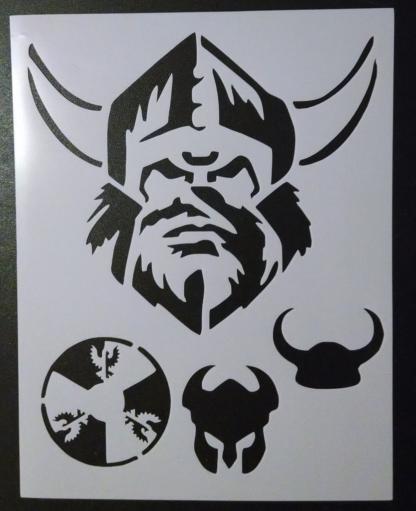 Viking Head Helmet Horns Shield - Stencil