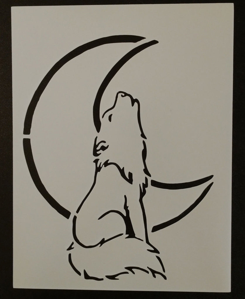 Wolf Howling At The Moon - Stencil