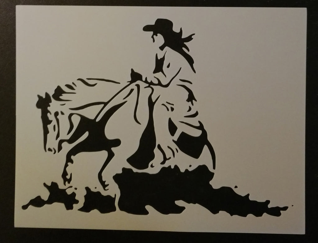 Cowboy Cowgirl Riding A Horse - Stencil